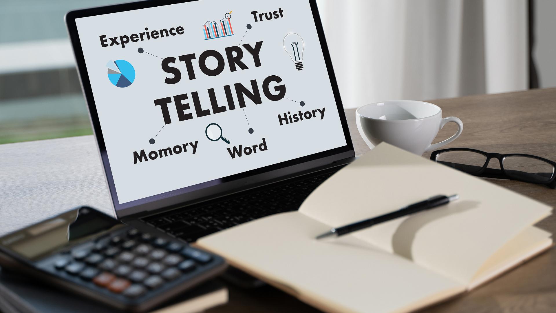 different elements of storytelling in a laptop