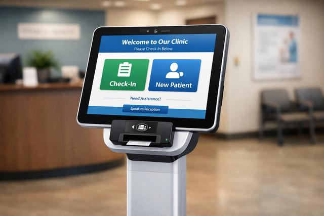 Digital patient check-in tablet at a medical practice
