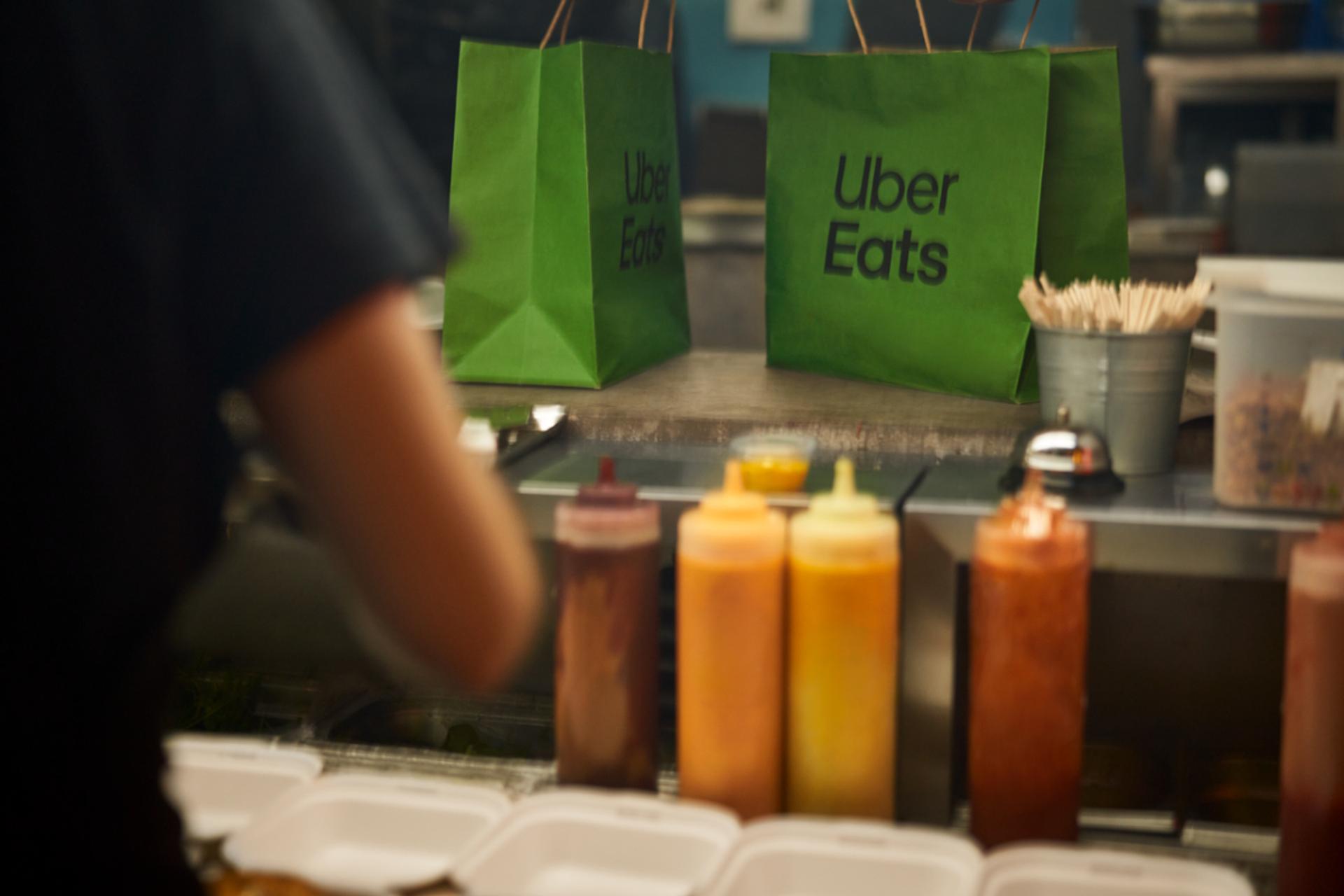 uber eats bags on top of counter