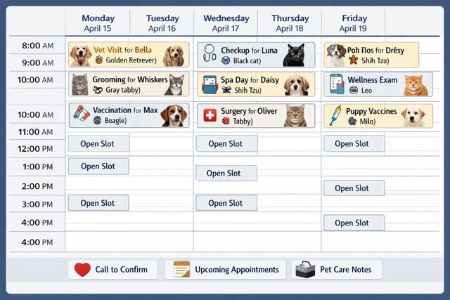 Digital calendar showing veterinary appointment scheduling