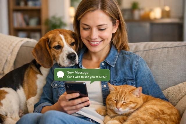 Pet owner receiving appointment reminder text message