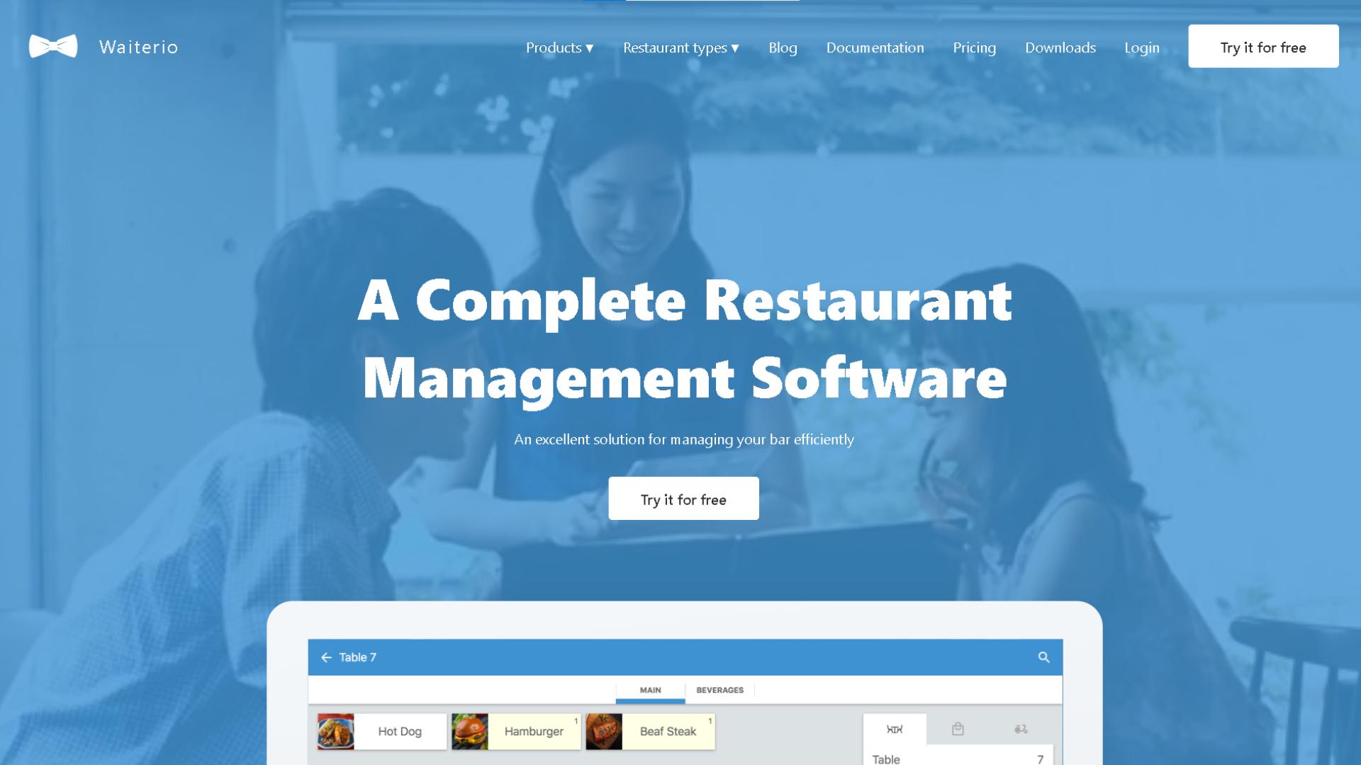 página de destino del sitio web de pos de waiterio